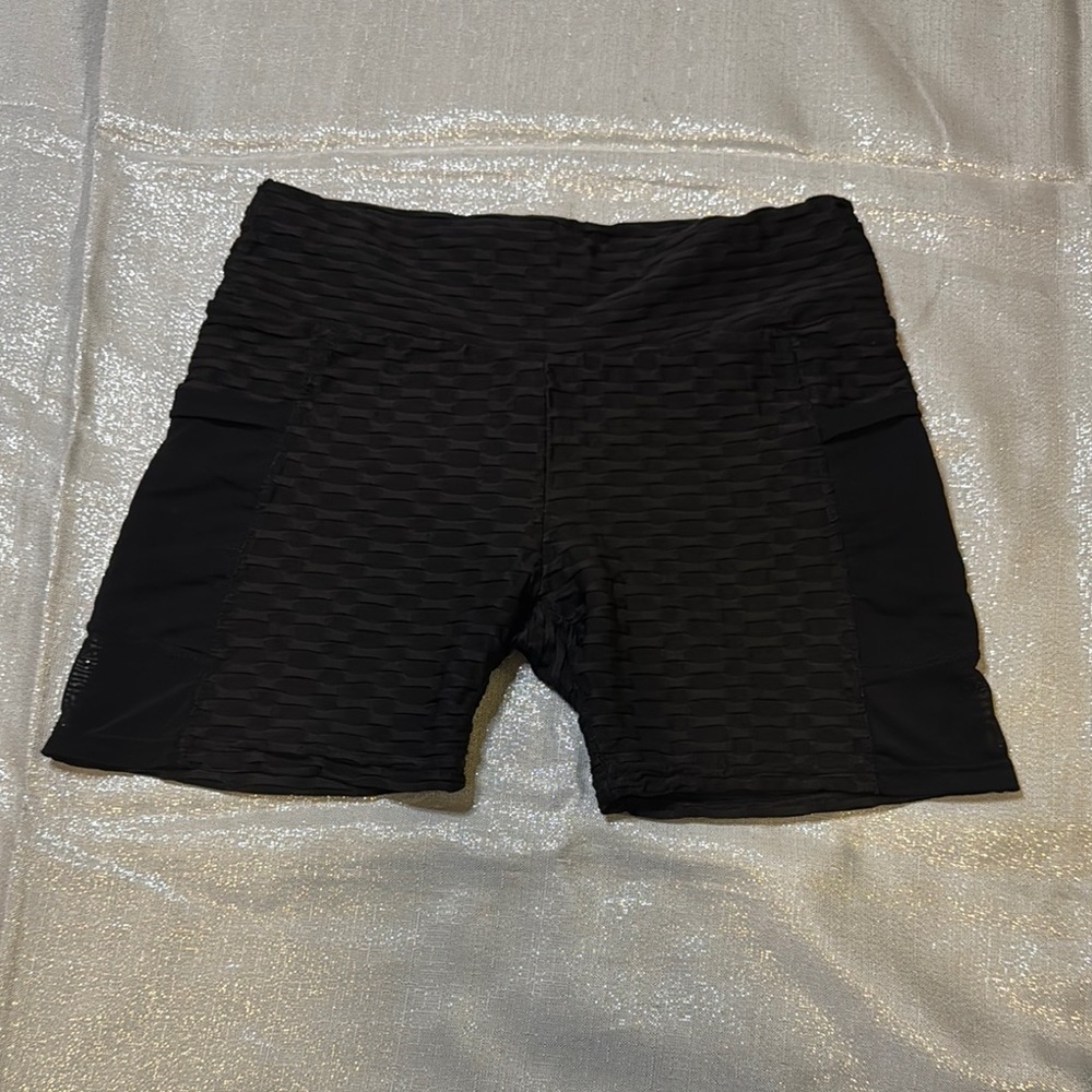 Black Textured Bike Shorts